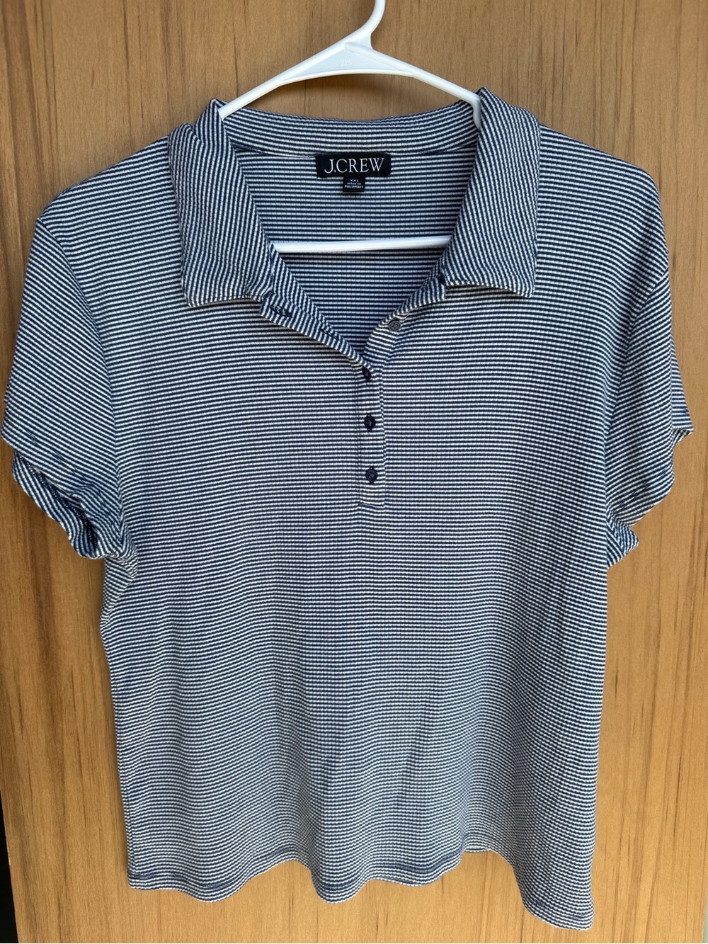 J.Crew Navy and White Striped Short-Sleeve Polo Shirt